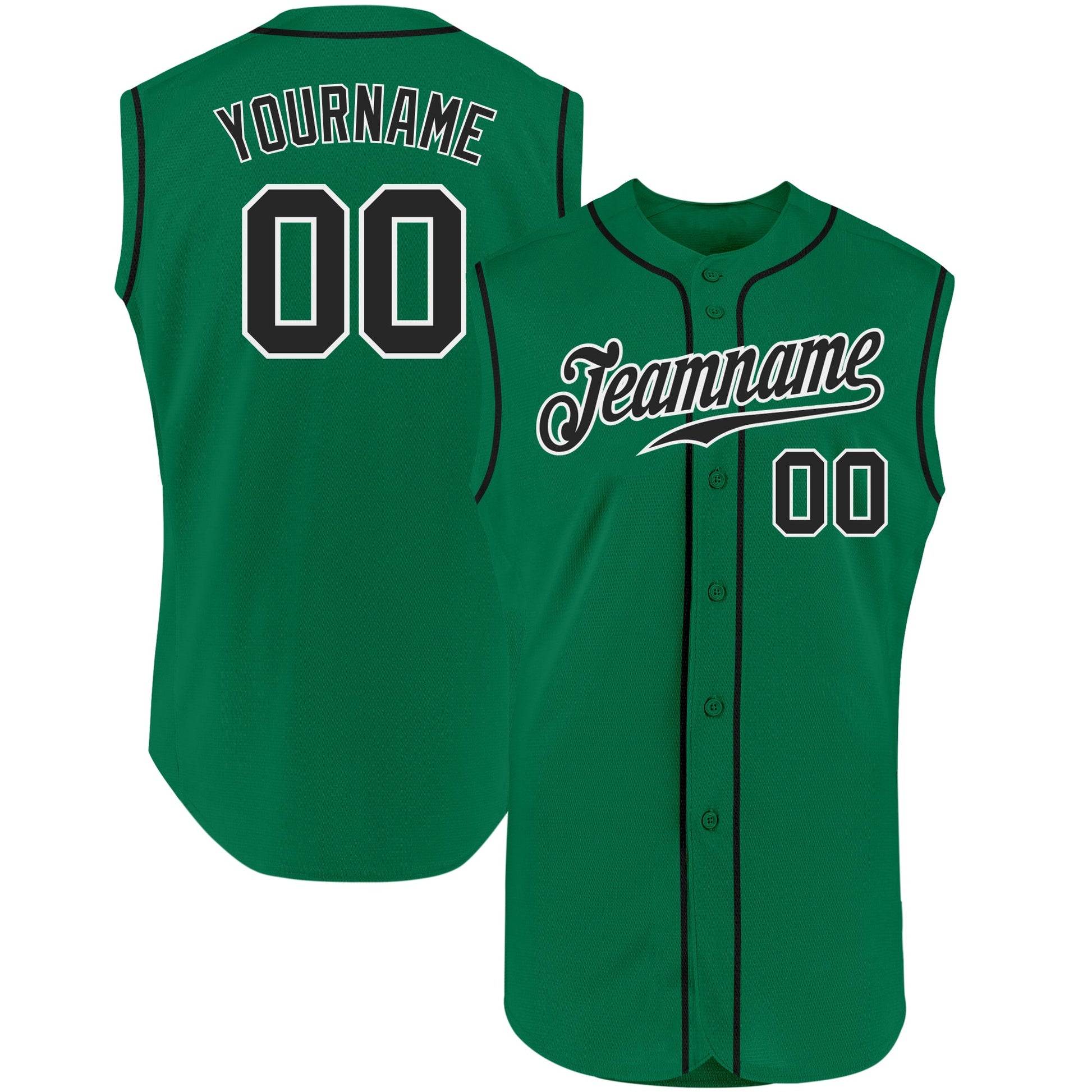 Custom Kelly Green Black-White Authentic Sleeveless Baseball Jersey - Sky-Custom