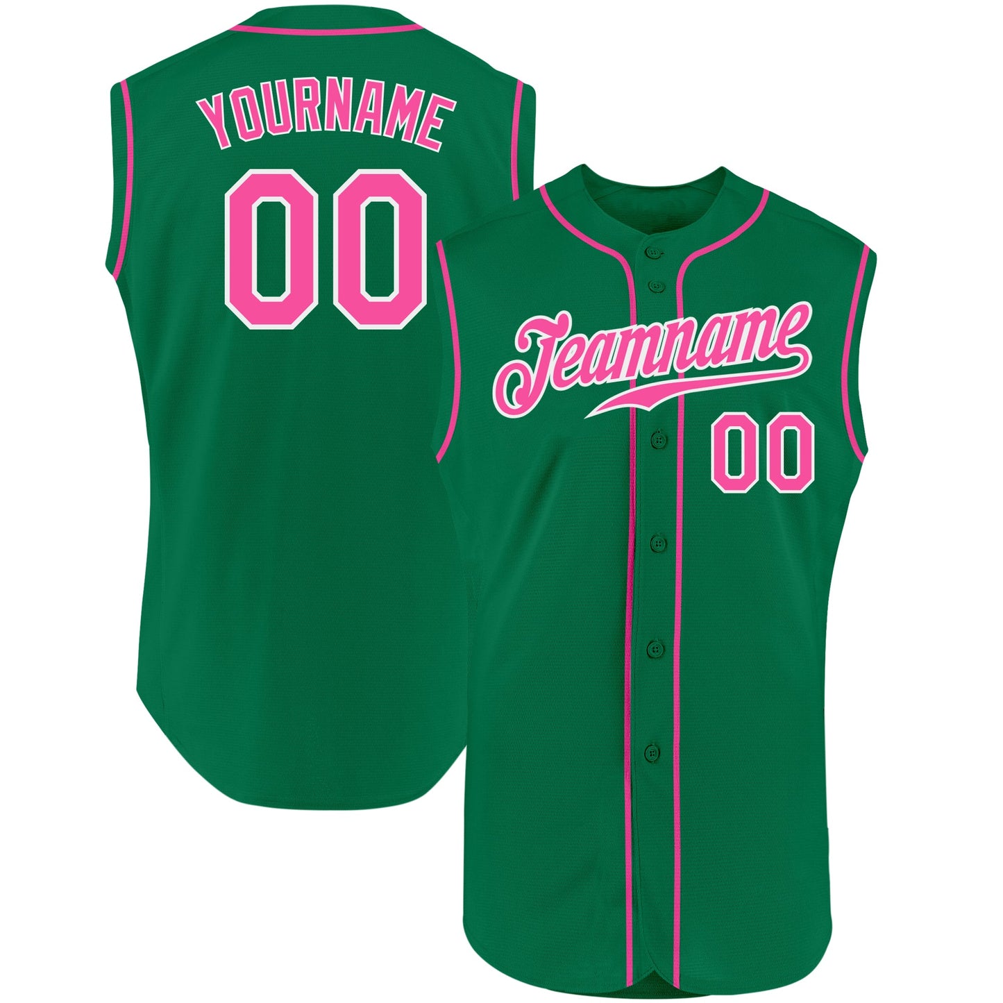 Custom Kelly Green Pink-White Authentic Sleeveless Baseball Jersey - Sky-Custom