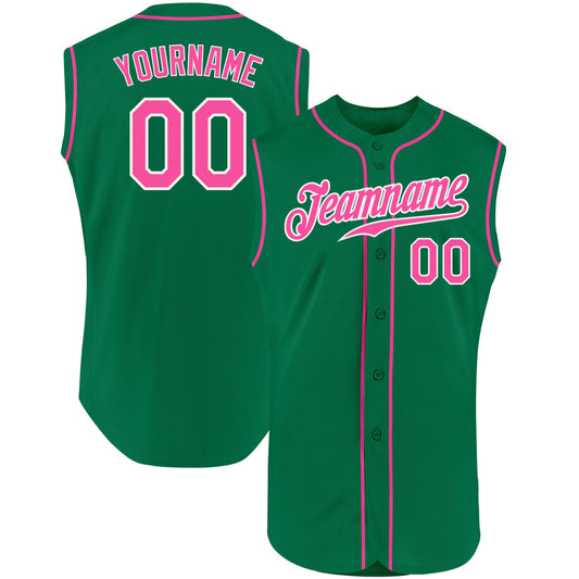Custom Kelly Green Pink-White Authentic Sleeveless Baseball Jersey - Sky-Custom