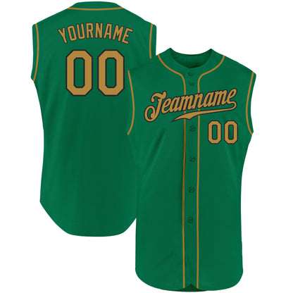 Custom Kelly Green Old Gold-Black Authentic Sleeveless Baseball Jersey - Sky-Custom