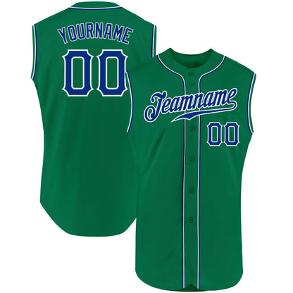 Custom Kelly Green Royal-White Authentic Sleeveless Baseball Jersey - Sky-Custom