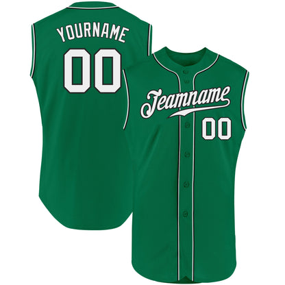 Custom Kelly Green White-Black Authentic Sleeveless Baseball Jersey - Sky-Custom