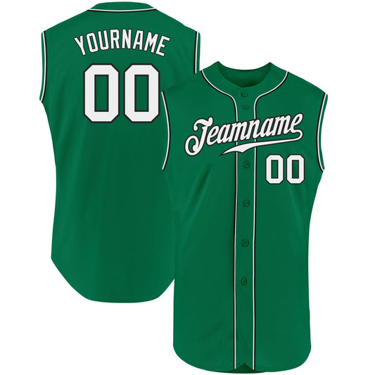 Custom Kelly Green White-Black Authentic Sleeveless Baseball Jersey - Sky-Custom