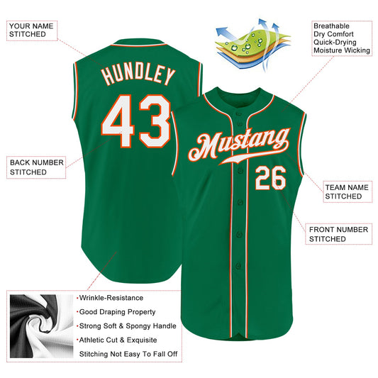 Custom Kelly Green White-Orange Authentic Sleeveless Baseball Jersey - Sky-Custom