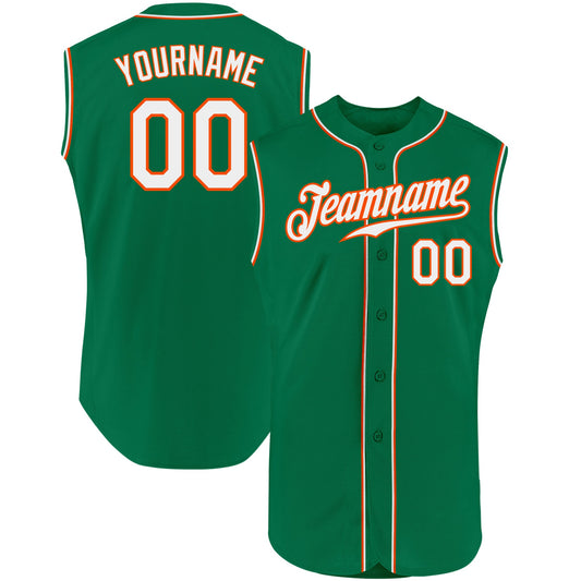 Custom Kelly Green White-Orange Authentic Sleeveless Baseball Jersey - Sky-Custom