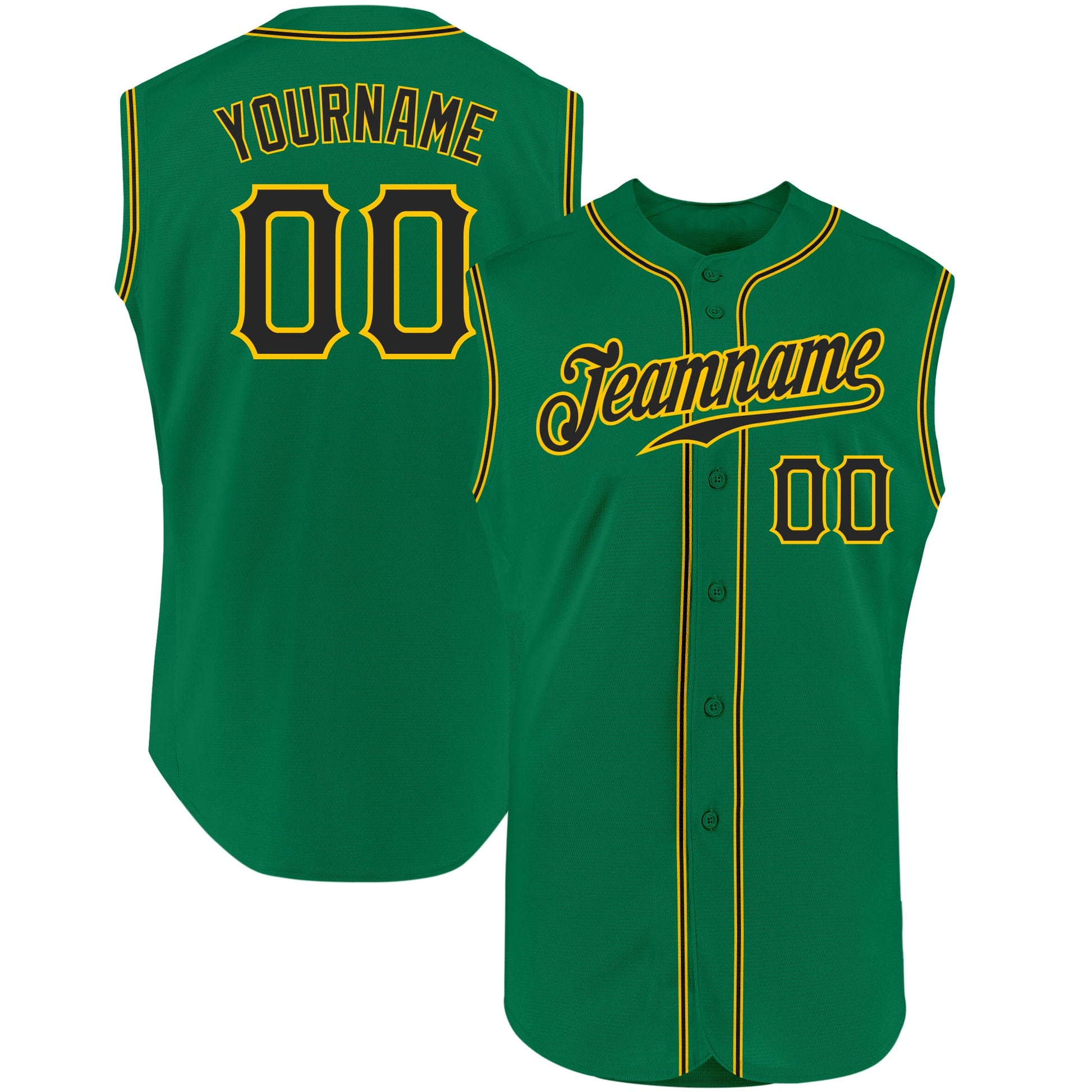 Custom Kelly Green Black-Gold Authentic Sleeveless Baseball Jersey - Sky-Custom