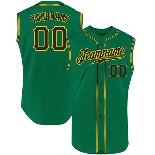 Custom Kelly Green Black-Gold Authentic Sleeveless Baseball Jersey - Sky-Custom