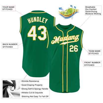 Custom Kelly Green White-Gold Authentic Sleeveless Baseball Jersey - Sky-Custom