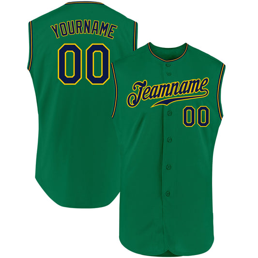 Custom Kelly Green Navy-Gold Authentic Sleeveless Baseball Jersey - Sky-Custom