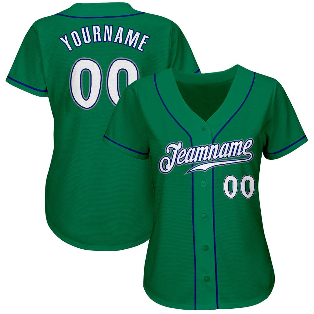 Custom Kelly Green White-Royal Authentic Baseball Jersey - Sky-Custom