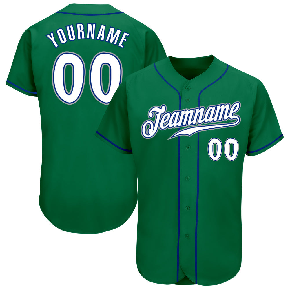 Custom Kelly Green White-Royal Authentic Baseball Jersey - Sky-Custom
