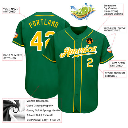 Custom Kelly Green Gold-White Authentic Baseball Jersey - Sky-Custom
