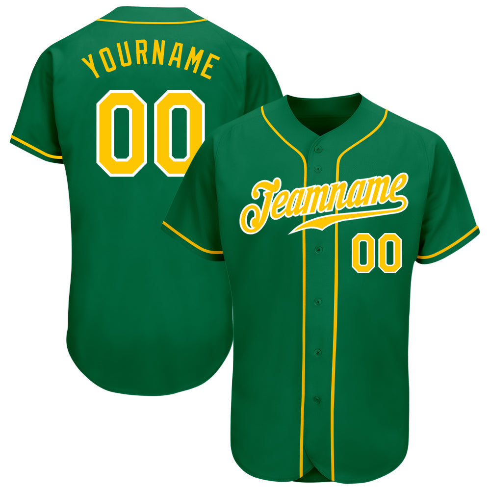 Custom Kelly Green Gold-White Authentic Baseball Jersey - Sky-Custom
