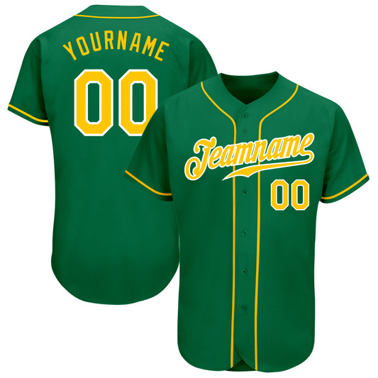 Custom Kelly Green Gold-White Authentic Baseball Jersey - Sky-Custom