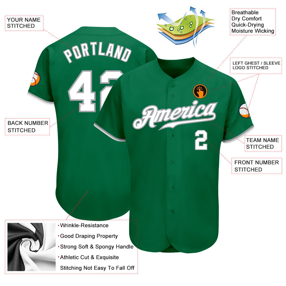 Custom Kelly Green White-Gray Authentic Baseball Jersey - Sky-Custom