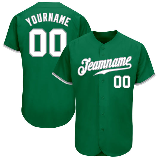 Custom Kelly Green White-Gray Authentic Baseball Jersey - Sky-Custom