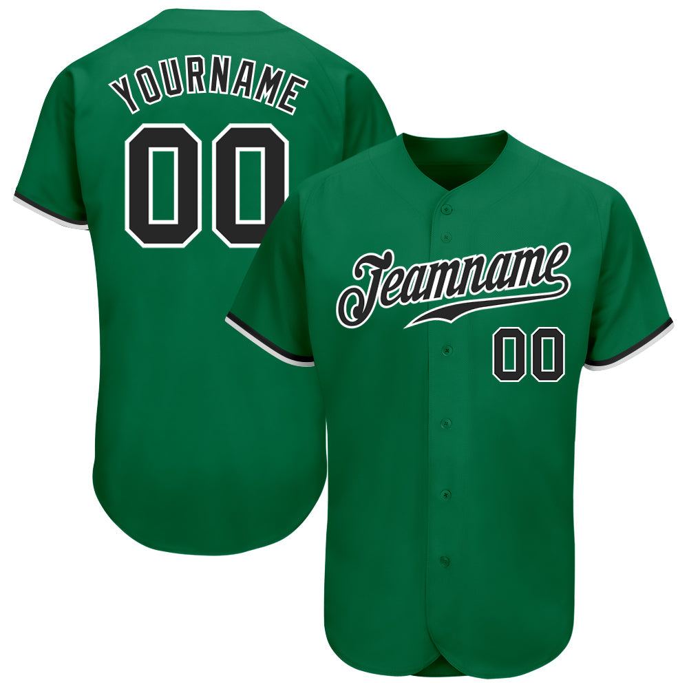 Custom Kelly Green Black-White Authentic Baseball Jersey - Sky-Custom