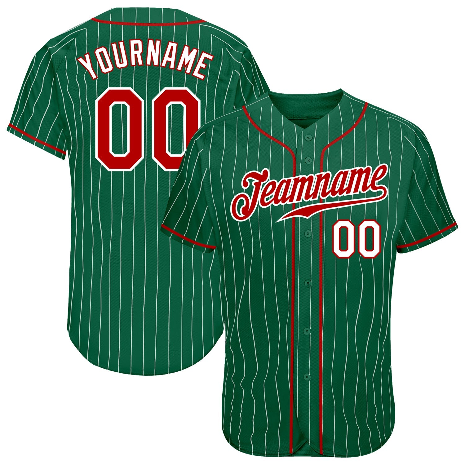 Custom Kelly Green White Pinstripe Red-White Authentic Baseball Jersey - Sky-Custom