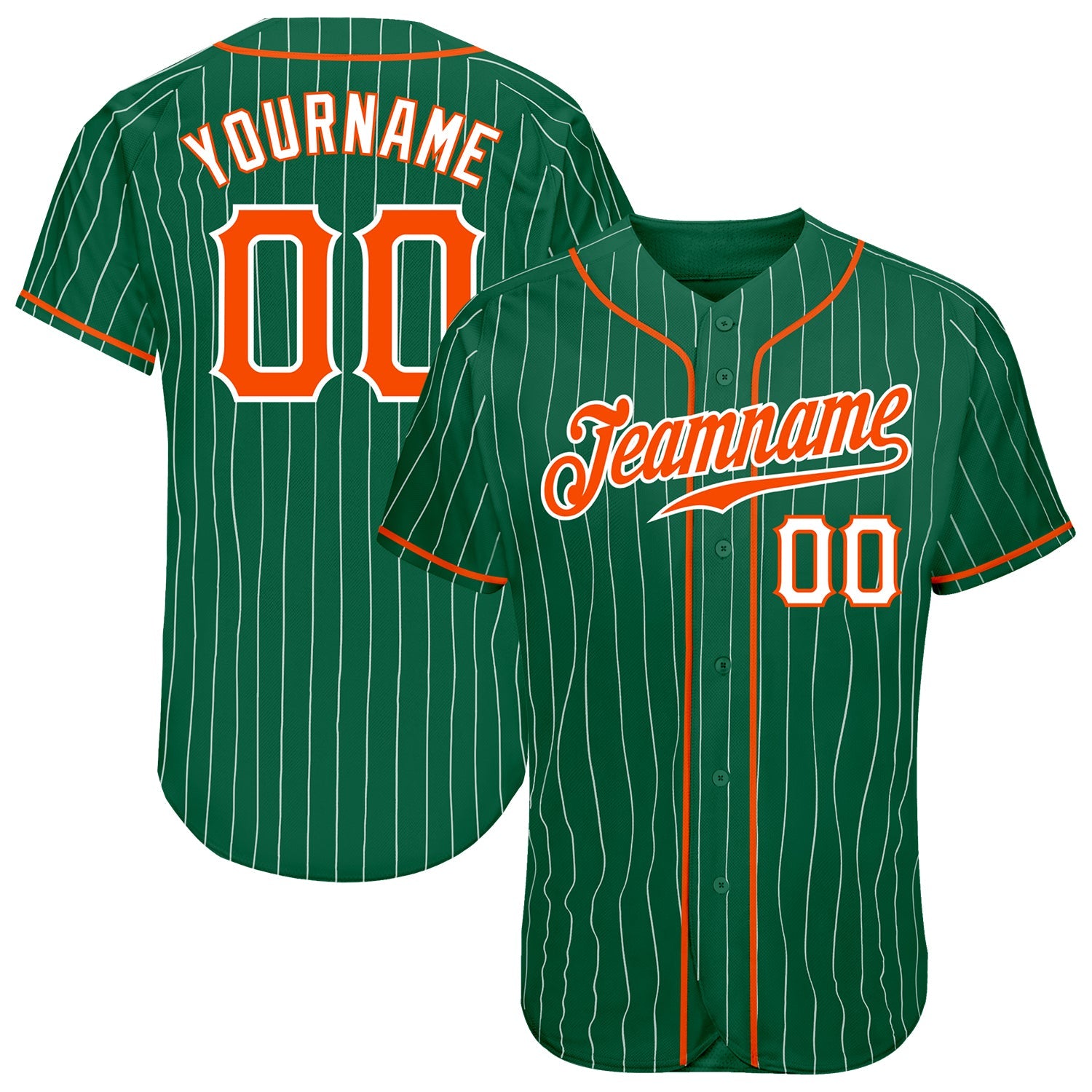 Custom Kelly Green White Pinstripe Orange-White Authentic Baseball Jersey - Sky-Custom
