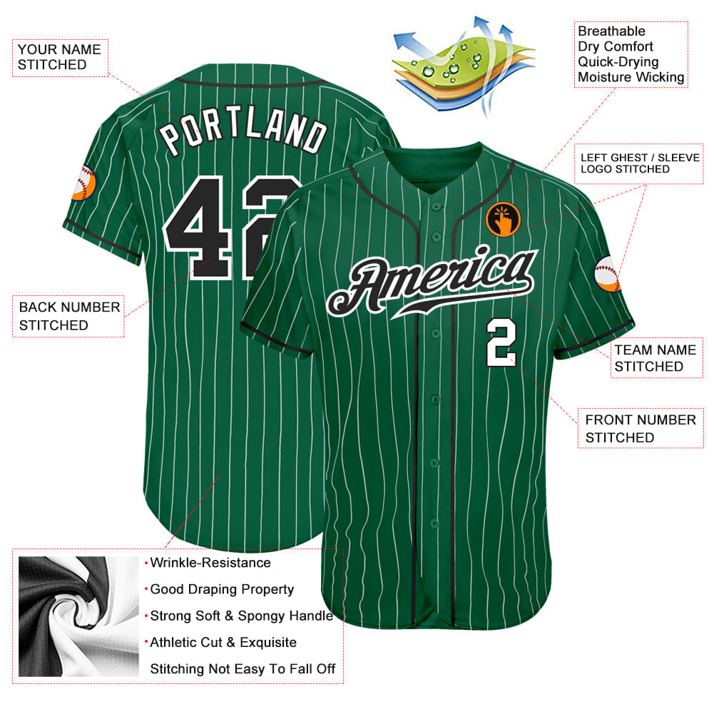 Custom Kelly Green White Pinstripe Black-White Authentic Baseball Jersey - Sky-Custom
