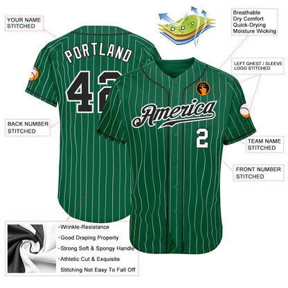 Custom Kelly Green White Pinstripe Black-White Authentic Baseball Jersey - Sky-Custom