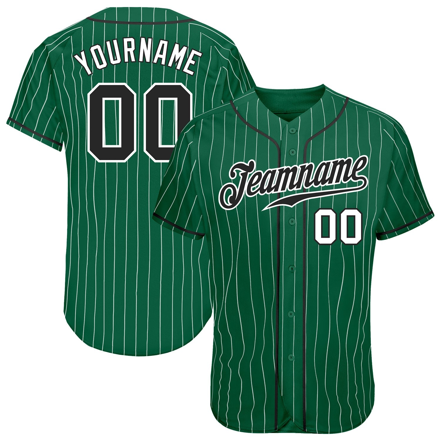 Custom Kelly Green White Pinstripe Black-White Authentic Baseball Jersey - Sky-Custom