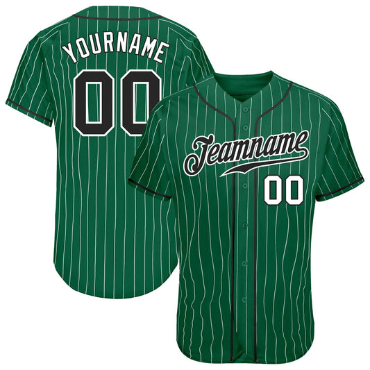 Custom Kelly Green White Pinstripe Black-White Authentic Baseball Jersey - Sky-Custom