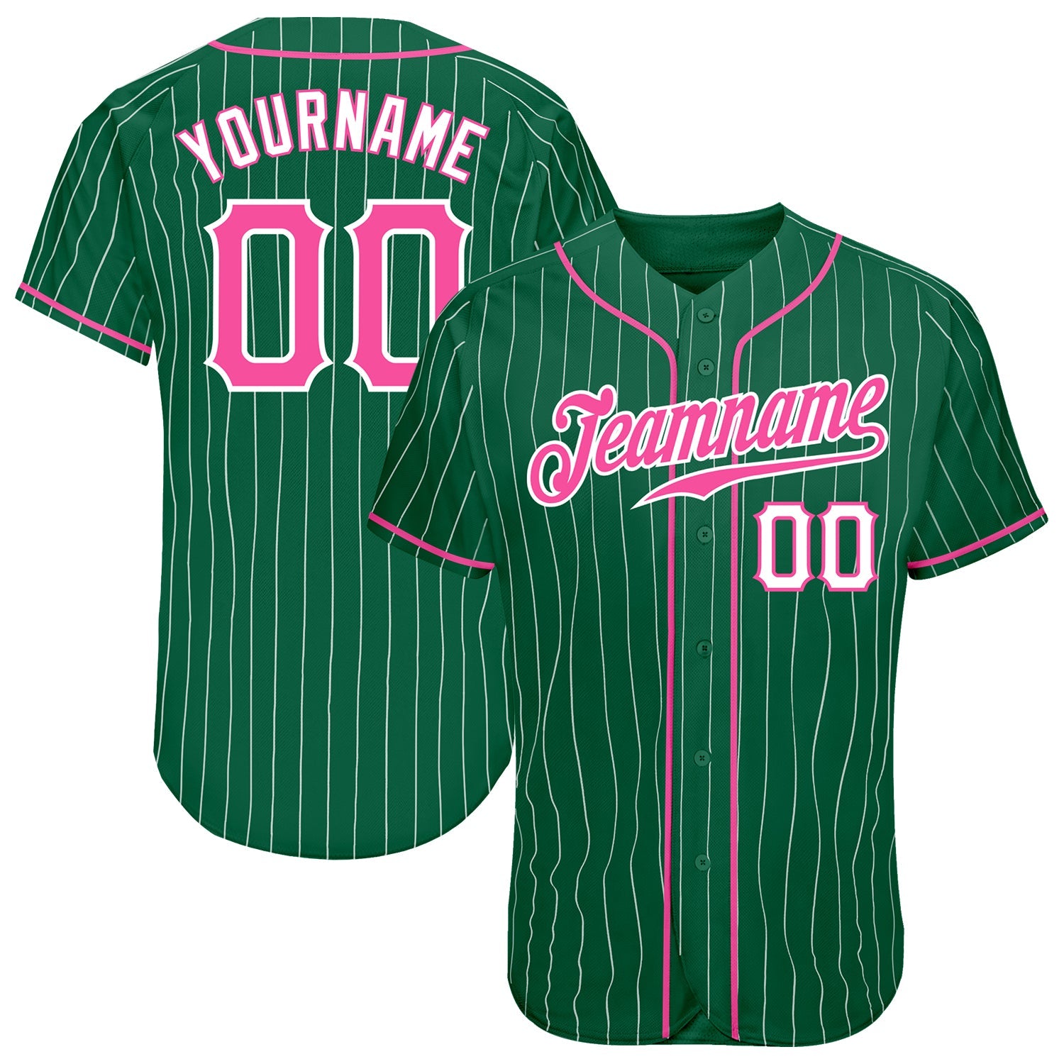 Custom Kelly Green White Pinstripe Pink-White Authentic Baseball Jersey - Sky-Custom