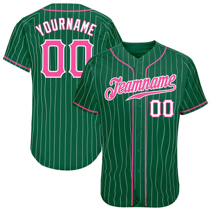 Custom Kelly Green White Pinstripe Pink-White Authentic Baseball Jersey - Sky-Custom