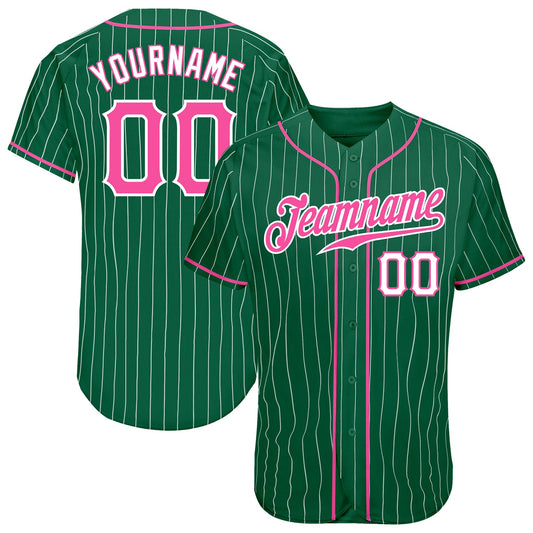 Custom Kelly Green White Pinstripe Pink-White Authentic Baseball Jersey - Sky-Custom