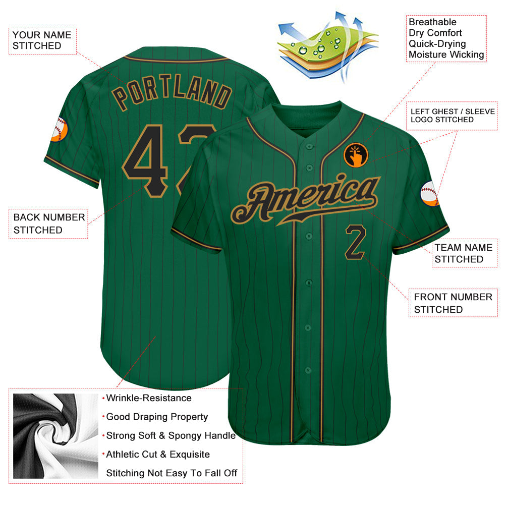 Custom Kelly Green Black Pinstripe Black-Old Gold Authentic Baseball Jersey - Sky-Custom
