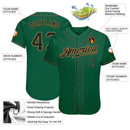 Custom Kelly Green Black Pinstripe Black-Old Gold Authentic Baseball Jersey - Sky-Custom