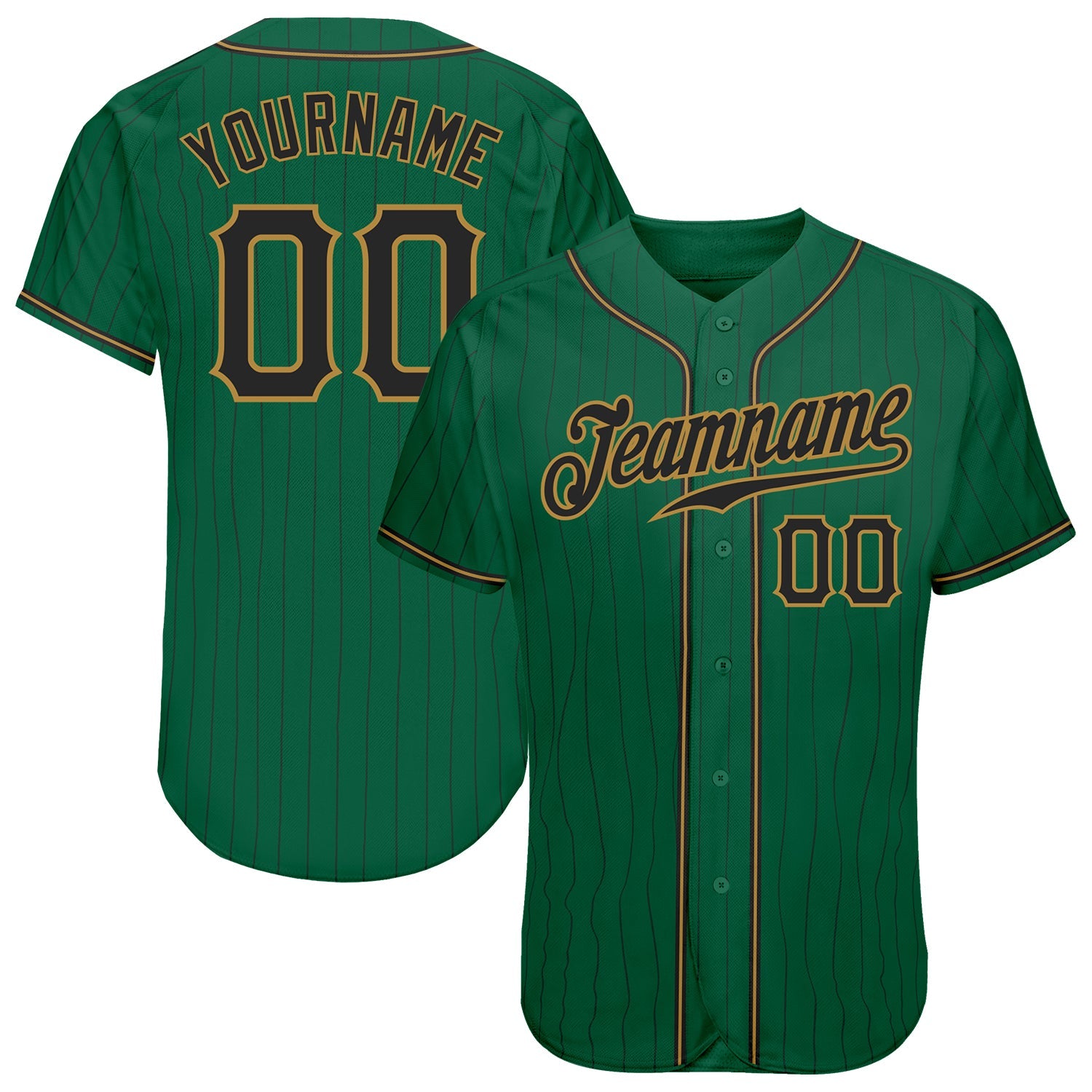 Custom Kelly Green Black Pinstripe Black-Old Gold Authentic Baseball Jersey - Sky-Custom