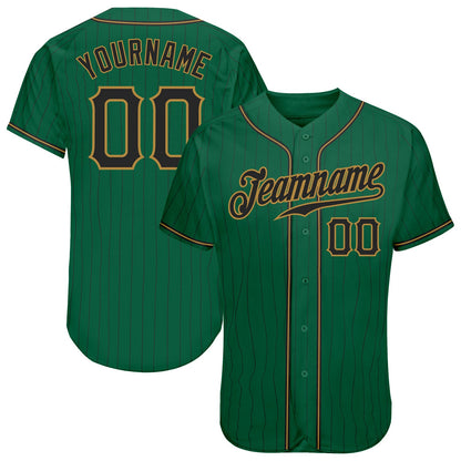 Custom Kelly Green Black Pinstripe Black-Old Gold Authentic Baseball Jersey - Sky-Custom