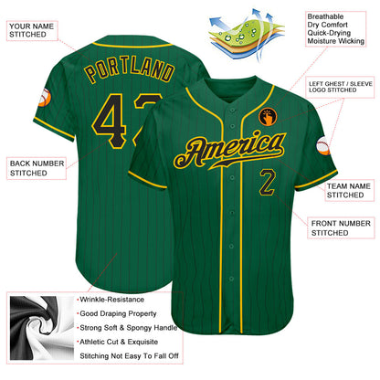 Custom Kelly Green Black Pinstripe Black-Gold Authentic Baseball Jersey - Sky-Custom
