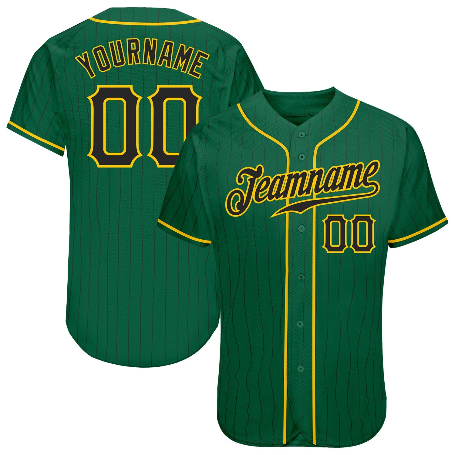Custom Kelly Green Black Pinstripe Black-Gold Authentic Baseball Jersey - Sky-Custom