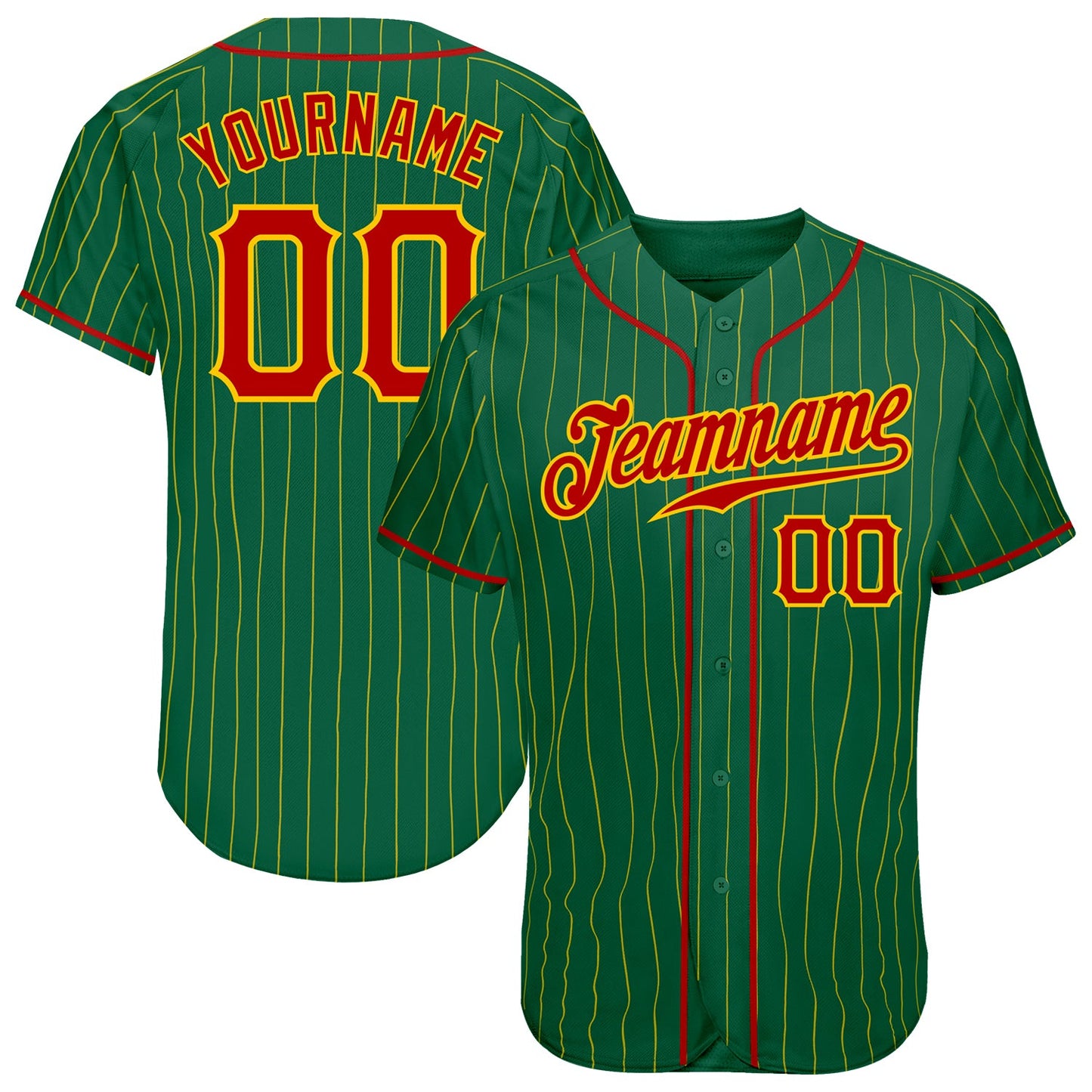Custom Kelly Green Gold Pinstripe Red-Gold Authentic Baseball Jersey - Sky-Custom