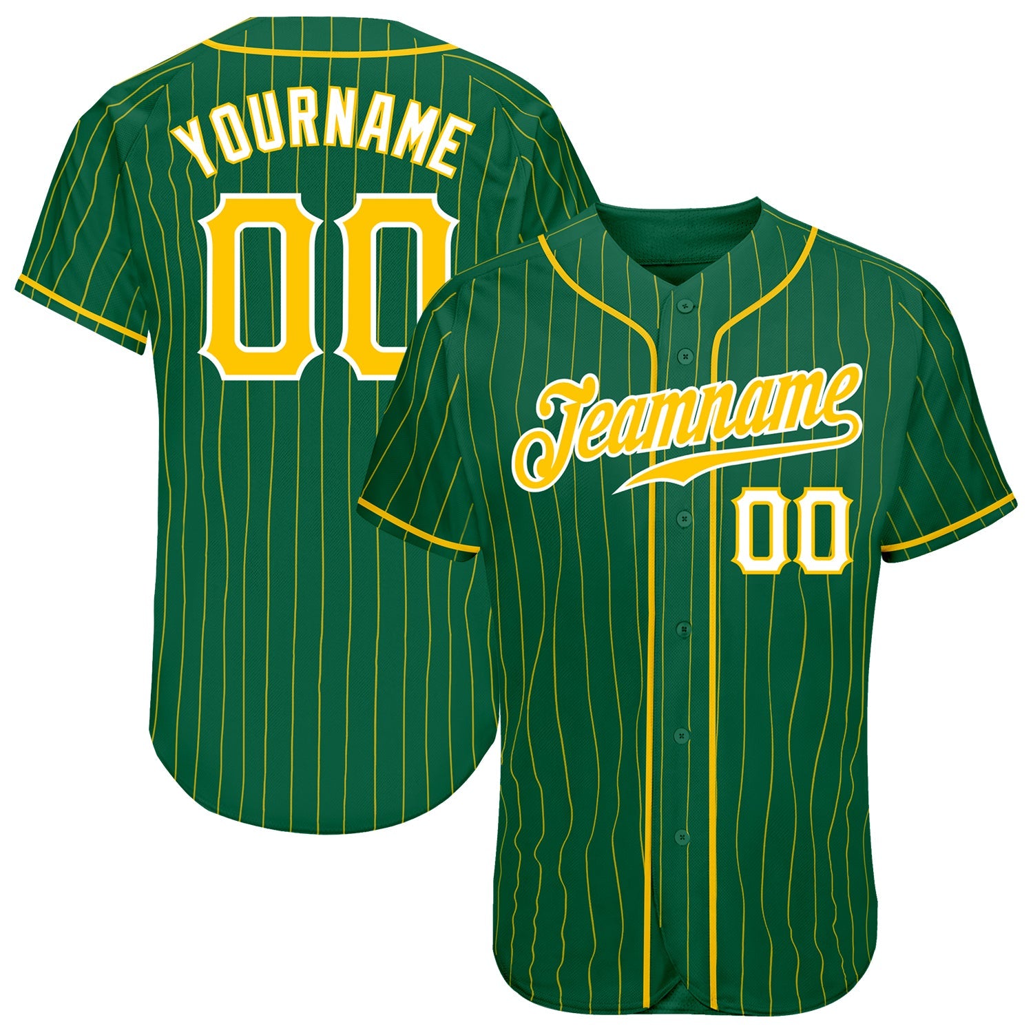 Custom Kelly Green Gold Pinstripe Gold-White Authentic Baseball Jersey - Sky-Custom