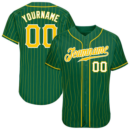 Custom Kelly Green Gold Pinstripe Gold-White Authentic Baseball Jersey - Sky-Custom
