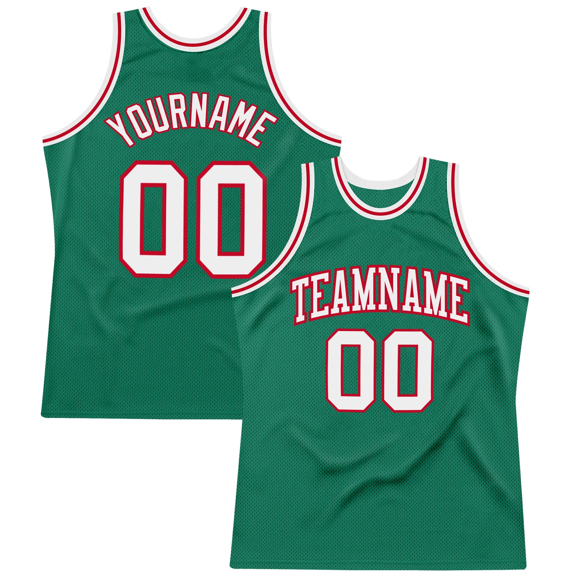 Custom Kelly Green White-Red Authentic Throwback Basketball Jersey - Sky-Custom