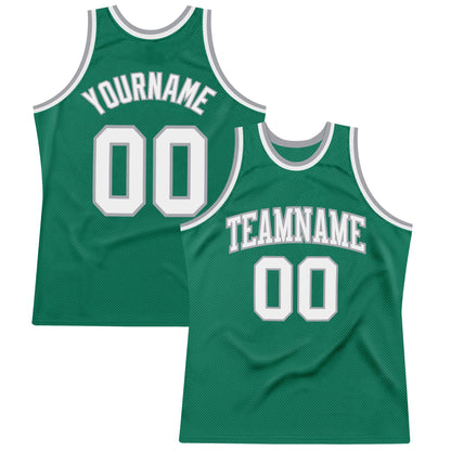 Custom Kelly Green White-Gray Authentic Throwback Basketball Jersey - Sky-Custom