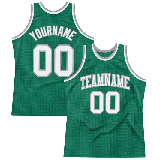 Custom Kelly Green White-Gray Authentic Throwback Basketball Jersey - Sky-Custom