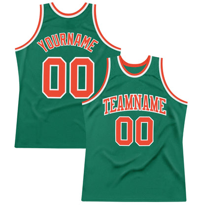 Custom Kelly Green Orange-White Authentic Throwback Basketball Jersey - Sky-Custom