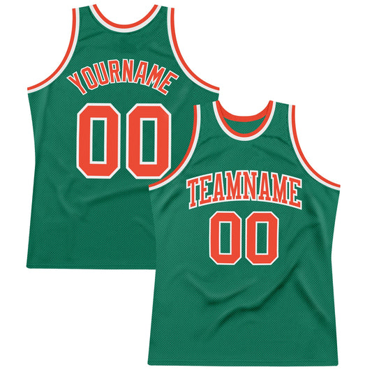 Custom Kelly Green Orange-White Authentic Throwback Basketball Jersey - Sky-Custom