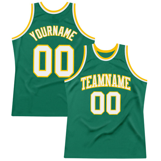Custom Kelly Green White-Gold Authentic Throwback Basketball Jersey - Sky-Custom