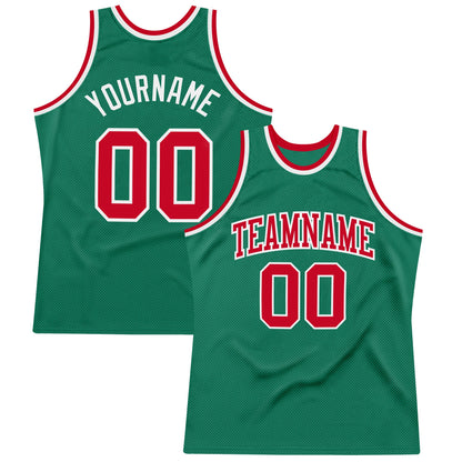 Custom Kelly Green Red-White Authentic Throwback Basketball Jersey - Sky-Custom