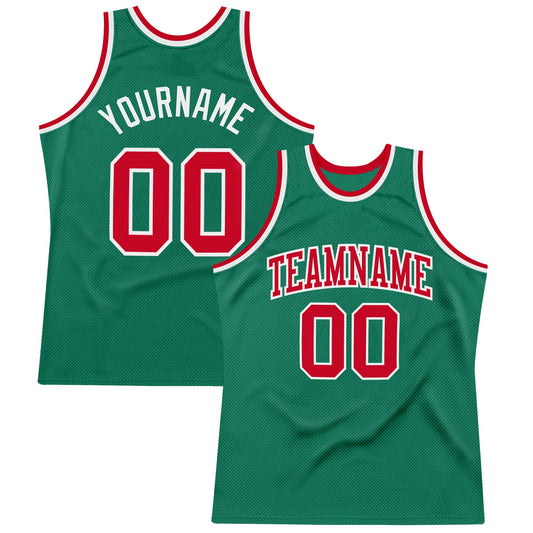 Custom Kelly Green Red-White Authentic Throwback Basketball Jersey - Sky-Custom