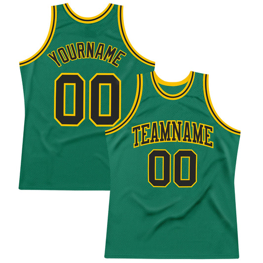 Custom Kelly Green Black-Gold Authentic Throwback Basketball Jersey - Sky-Custom