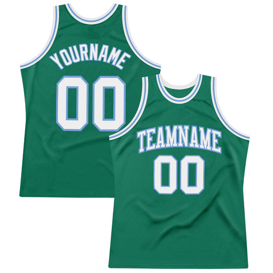 Custom Kelly Green White-Light Blue Authentic Throwback Basketball Jersey - Sky-Custom