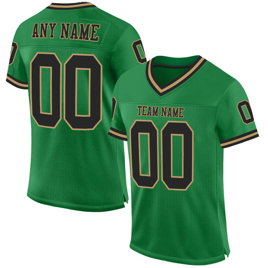 Custom Grass Green Black-Old Gold Mesh Authentic Throwback Football Jersey - Sky-Custom